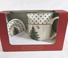 SPODE CHRISTMAS TREE 12 Oz Mug and Coaster Set NIB Open Box
