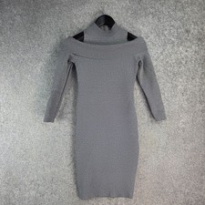 Sheike Dress Womens Extra Small Grey Long Sleeve Shoulder High Neck Bodycon