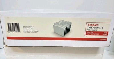 Staples Reinforced File Folder ST508895 1/3 Cut Letter Size Gray Case of 100