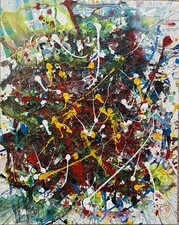 QUADRO ASTRATTO DIPINTO A MANO Pezzo Unico Acrilico Su Tela 50x40 cm