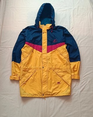Vintage 90s Helly Hansen Jacket Mens L/XL Color Block Yellow Blue Red Hooded