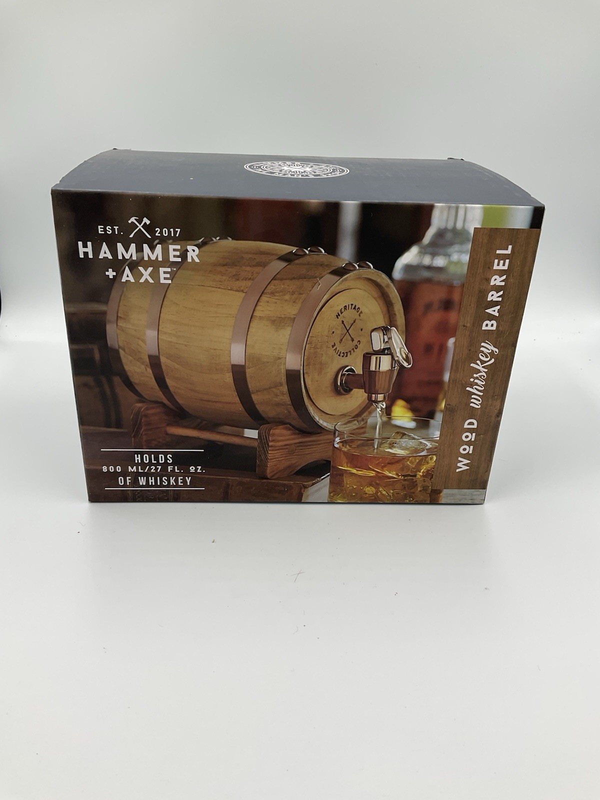 Hammer and Axe Wood Whiskey Barrel 800 ML 26 FL OZ For Spirits New in Box