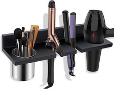 Rustic Wall Hair Dryer Holder Wood Organizer for Curling  Flat Iron Black