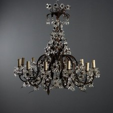 Lampadario Antico Ferro Lamierino Lavorato 12 Luci Italia XX Secolo Originale