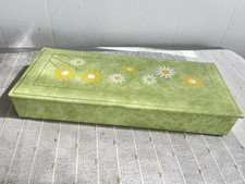 Vintage Floral Vinyl Glove Box Daisy Green Storage Case With Gloves Lace Cuff
