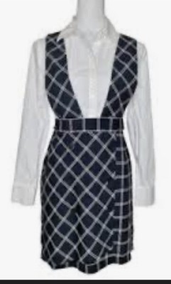 VENUS 12 DRESS Black White PLAID Jumper Attached BUTTON FRONT Top School Girl