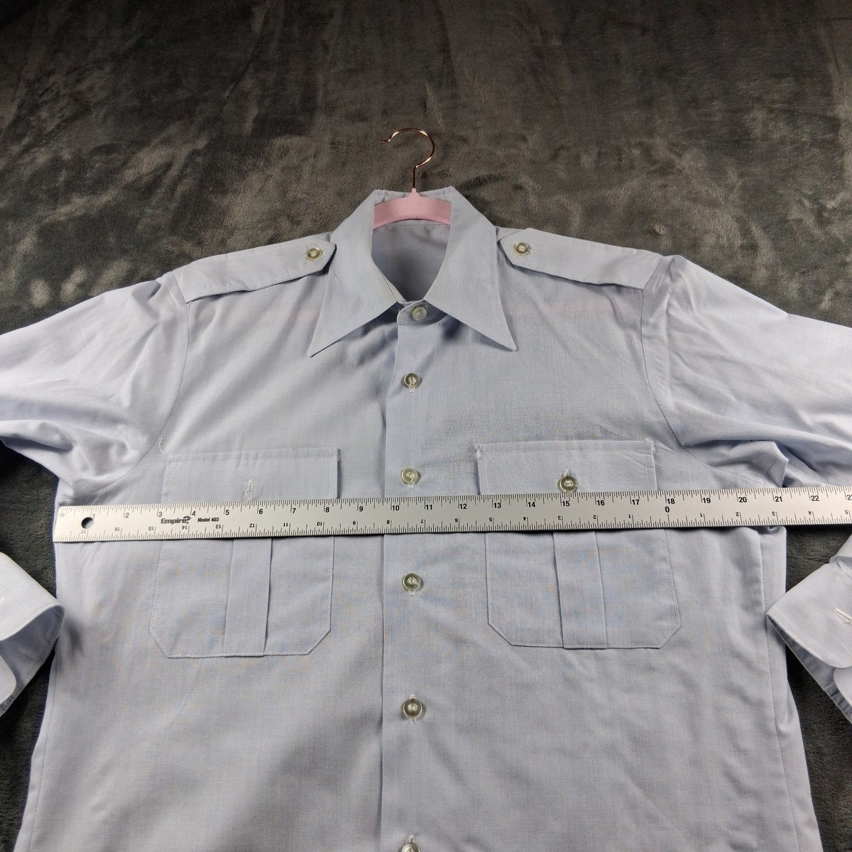 US Military Uniform Shirt 15.5 x 33 Blue Long Sleeve Epaulet Utility Pockets View 5
