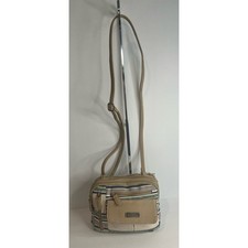 MultiSac Zippy Tan Green Blue Striped Triple Compartment Crossbody Shoulder Bag