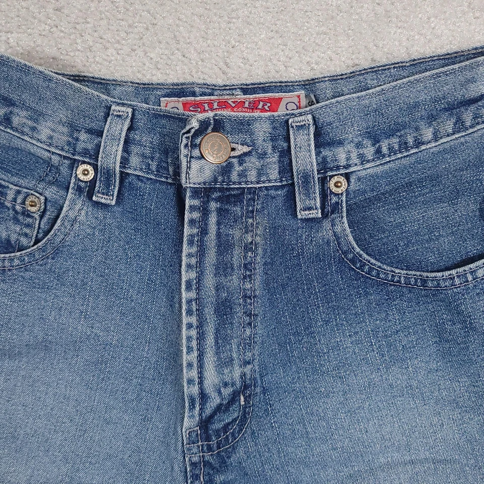 Pantalones cortos vaqueros plateados vintage para mujer 26 denim tiro alto clásicos años 90 Y2K Canadá Foto 3 de 4