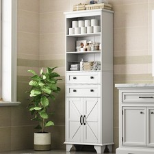 72"Tall Bathroom Storage Cabinet,Freestanding Storage with Drawers and Barn Door