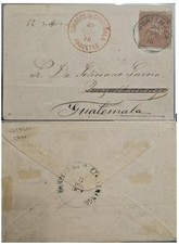 MI) 1876 GUATEMALA, FLOWN COVER WITH FISCAL STAMP, RED "CORREOS DE GUATEMALA PAQ