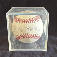 Mickey Mantle Signed Official Baseball in Clear Display Case.
