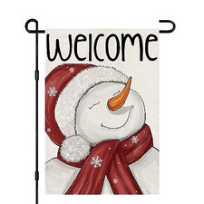 Welcome Christmas Winter Garden Flag Burlap 12x18 Inch Double Sided 12" X 18"