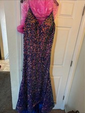 Blue Multicolor Sequin Sleeveless Strappy Gown Dress Formal Party Size