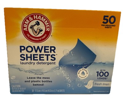 Arm & Hammer Power Sheets Laundry Detergent, Fresh Linen 50ct, up to 100 Loads