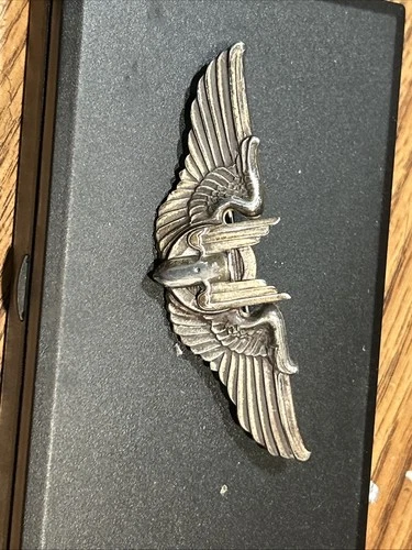 WW2  Aerial Gunner Badge 3” Sterling Silver Pin  Wings Military Badge