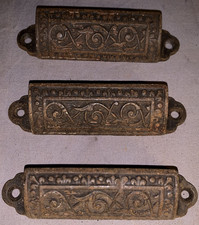 Great Set  3  Antique  Cast Iron  Bin  Cabinet  Pulls