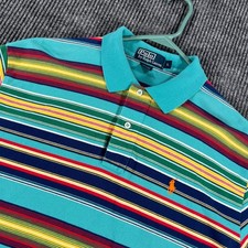 Polo Ralph Lauren Shirt Mens Large Blue Striped Short Sleeve Casual Golf Outdoor