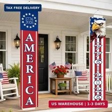 4th of July Decorations Outdoor, Patriotic Porch Banner for Front Door, American