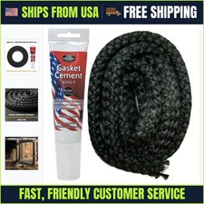 Wood Stove Door Gasket Replacement Kit 1" x 72" Black Rope & Cement USA Made