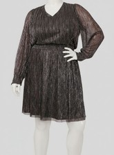MSK Womens Black V-Neck Metallic-Threaded Smocked-Waist Dress Plus Size 2X