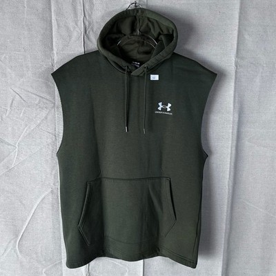 Under Armour Mens Sleeveless Hoodie Olive Green Fleece Vest Gym Training Medium