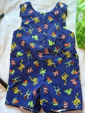 Vintage Kelly Kids Frogs Romper Blue 4T Unisex Toddler Frog Theme Made in USA