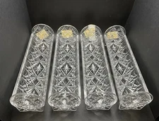 Set Of (4) Cut Crystal Lucite Cracker-Biscuit or Sushi Roll Holder/Tray-9”-NWT