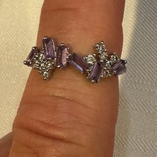 BOMB PARTY RING - SIZE 6-RHODIUM PLATING WITH LAB CREATED AMETHYST/CZ-NWOT