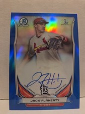 Jack Flaherty 2014 Bowman Chrome Draft Blue Refractor Auto /150 1st Prospect RC