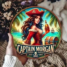 Vintage Pirate-Themed Captain Morgan Tin Metal Signs Home Décor 8x8 Wall with Tr