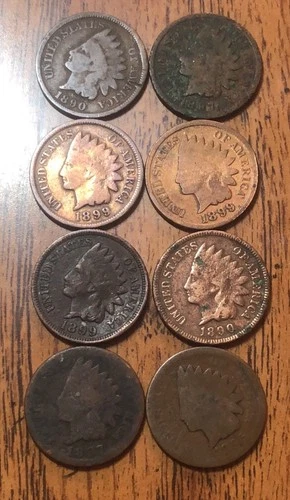 Indian Cents 1890X2,1897,1899X3,1897,1895 Get (8) These Actual Penny’s N110