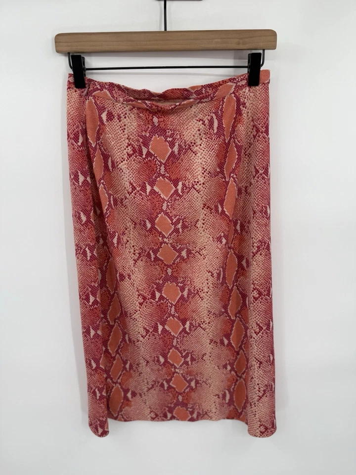 Falda Diane Von Furstenberg 100% Seda Talla 6 Rojo Rosa Estampado Piel de Serpiente Línea A Foto 2 de 4
