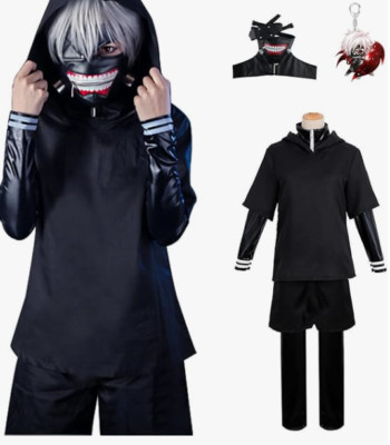 Anime Tokyo Ghoul Ken Kaneki – Ensemble Complet D'uniformes De Combat Noirs Pour Hommes Pour Halloween (noir, Taille XXXL