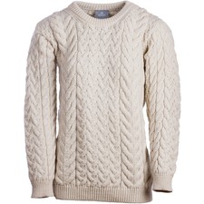 Ladies Cable & Weave Wool Crew Neck Sweater By Aran Mills - Cream