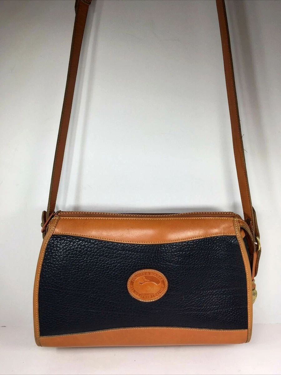 Dooney Bourke Vtg Dark Blue with Brown Trim Leather Shoulder Bag Made in USA