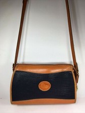 Dooney & Bourke Vtg Dark Blue with Brown Trim Leather Shoulder Bag - Made in USA