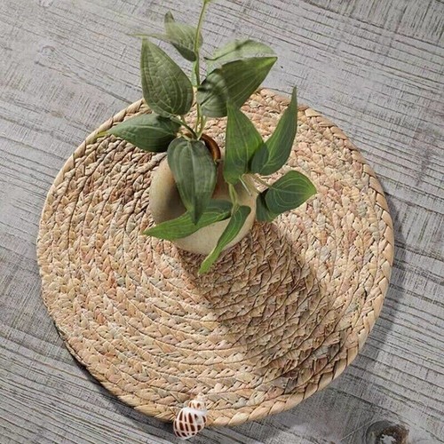Round Weave Rattan Placemats Natural Straw Cups Mat Dining Table Mat Pot Holder - Picture 3 of 22