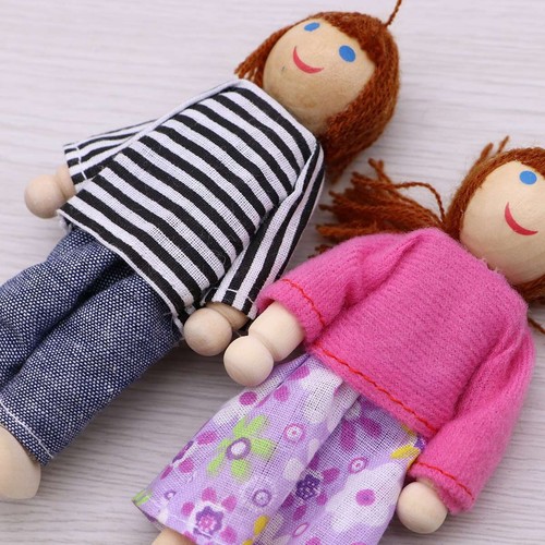 7PC Dollhouse Miniatures People Dolls Family Poseable Doll Figurines Toy Wooden - Picture 11 of 15