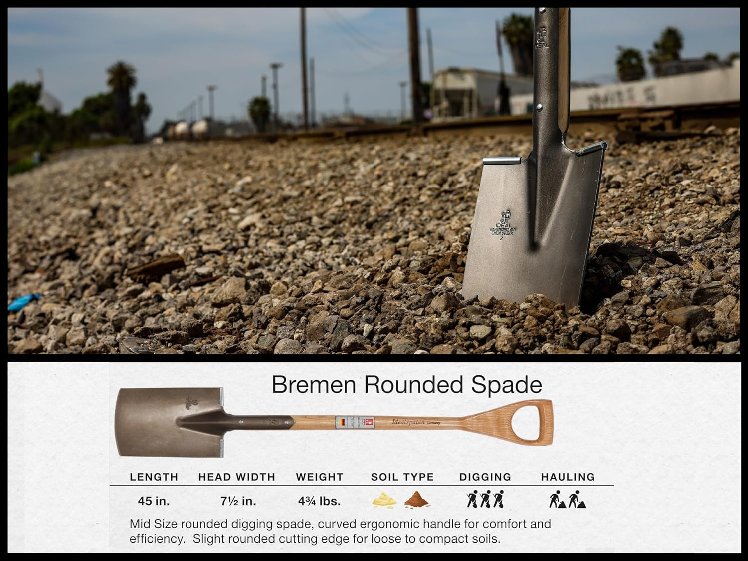Made in Germany since 1899 - Bremen Rounded Spade - Professional Midsize Spade f
