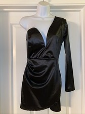 NWT Windsor Asymmetric Mini Satin Feel Black Dress Size Small