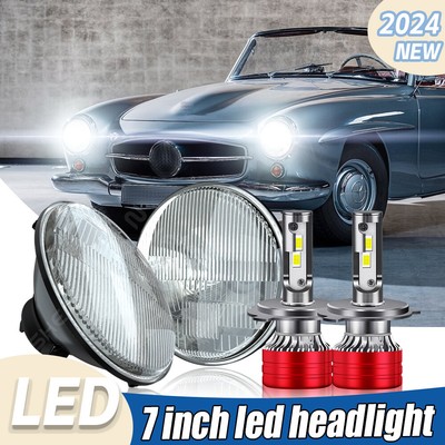 7 inch LED GLASS Headlight Round, ORIGINAL CLASSIC