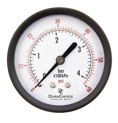 2-1/2'' Utility Pressure Gauge - Blk.Steel 1/4'' NPT Center Back 60PSI
