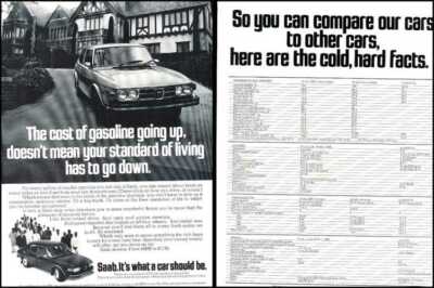 1974 SAAB 99 Vintage 2-page Advertisement Print Art Ad with Specs K133
