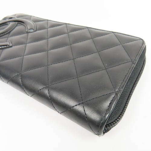 CHANEL CC Matelasse Cambon Long Zip Around Wallet Leather Black Pink Italy 78968 - Picture 3 of 18