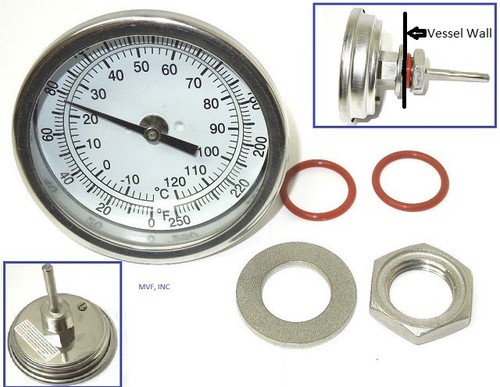 Termómetro sin soldadura de 3" 0-250F Elige la longitud del tallo caldera de elaboración casera nuevo <5_KIT - Imagen 4 de 6