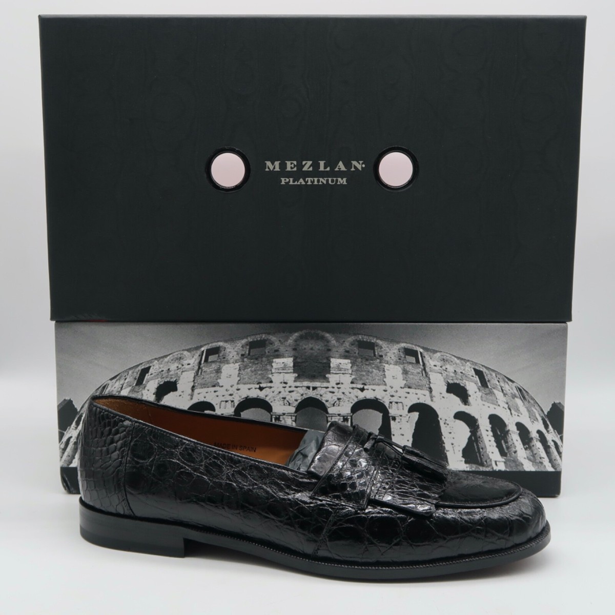 MEZLAN Platinum Loafers Rodeo 1129 C Crocodile Tassel Black 