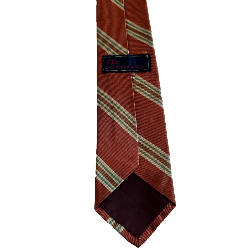 Винтажный тканый стеганый полосатый итальянский шелковый оранжевый и коричневый галстук Dooney & Bourke - Изображение 3 из 4