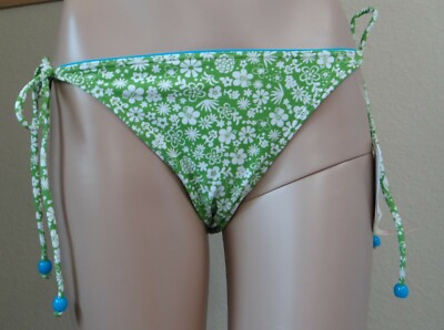 NWT HULA HONEY pink/green floral tie side swim bikini bottom pant, XS,S,M,L,XL