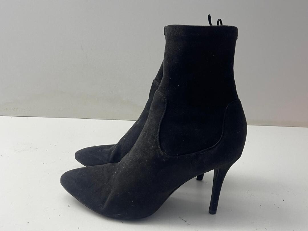 H&M Ladies Black Suede Pull on Heeled Sock Ankle Boot Shoes UK